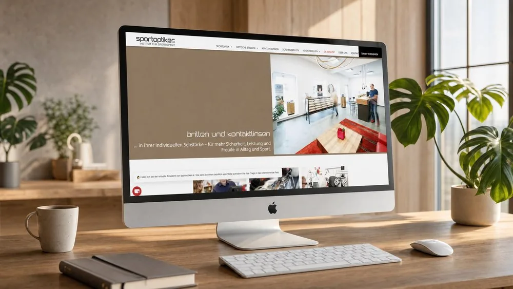 Kundenprojekt Sportoptiker als fertige Website auf einem Desktop-Monitor