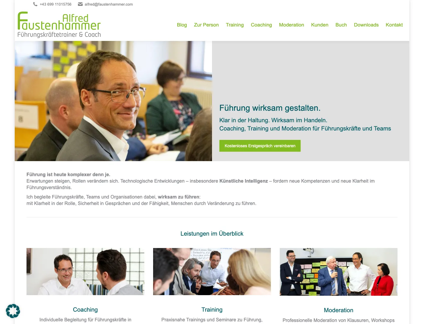 Startseiten-Screenshot der Website von Alfred Faustenhammer