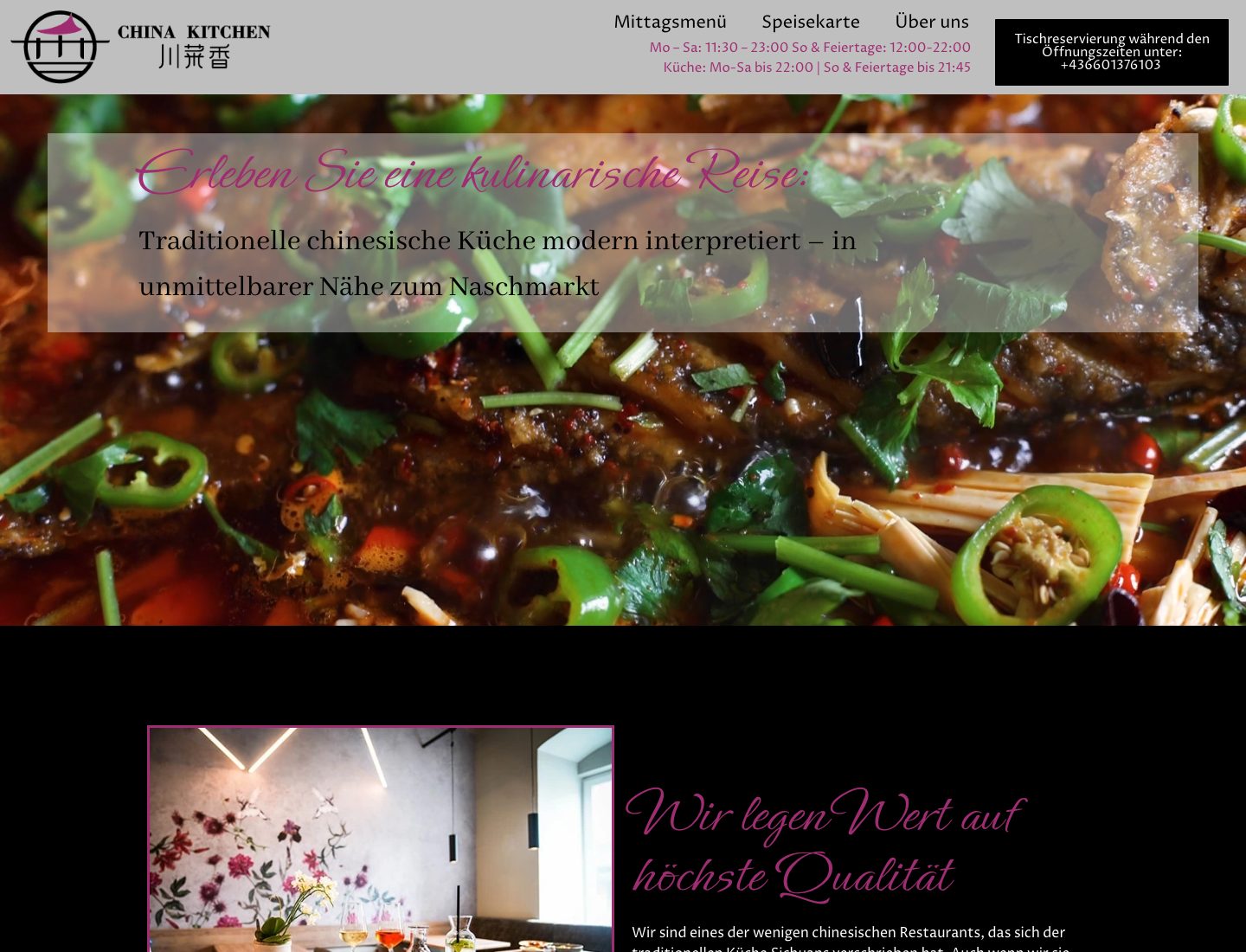 Startseite der Website von China Kitchen Vienna