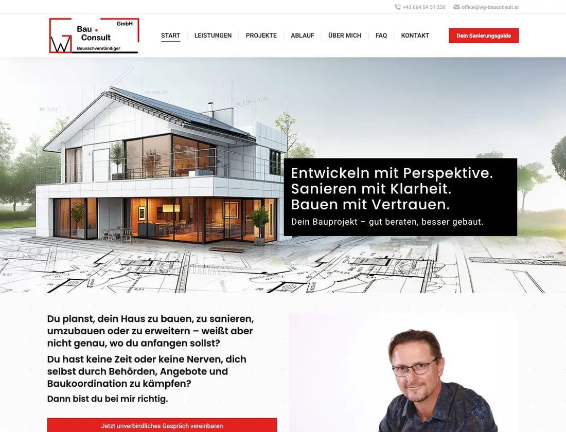 Website von bm.wg bau.consult, umgesetzt von gocreate