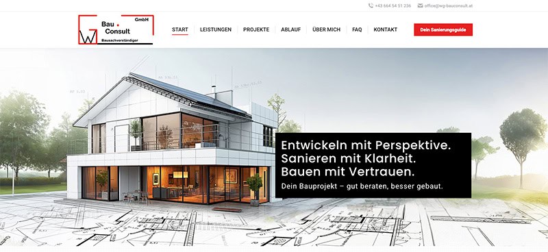 Screenshot der Website von Wolfgang Gailer – bm.wg bau.consult GmbH