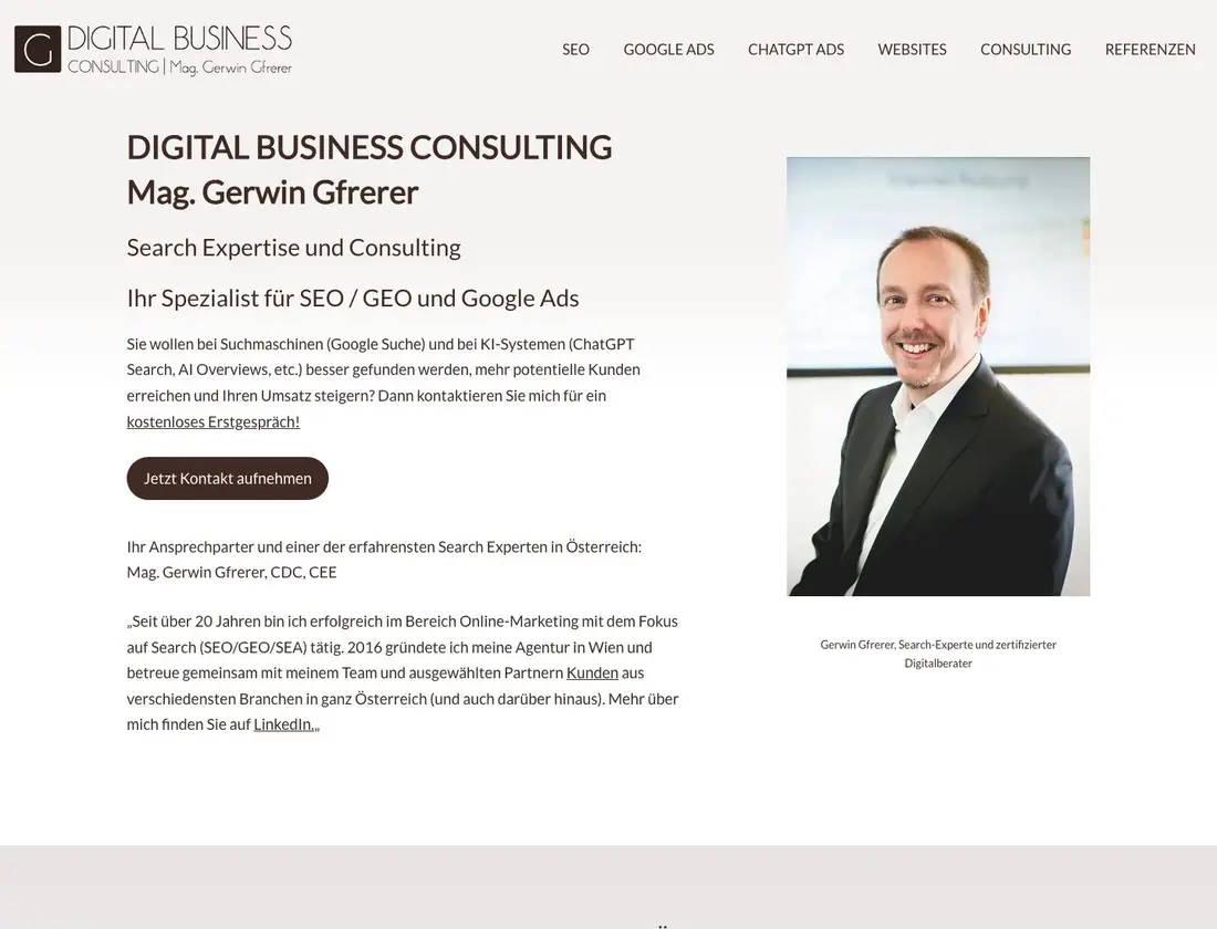 Website von Gerwin Gfrerer Digital Business Consulting, umgesetzt von gocreate