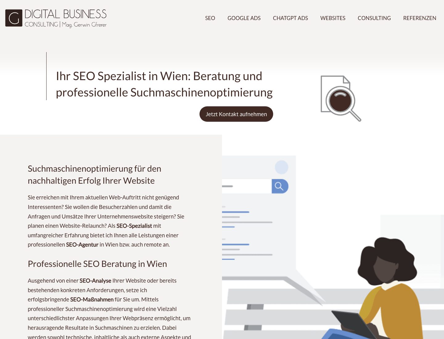 Unterseite SEO der Website von Gerwin Gfrerer