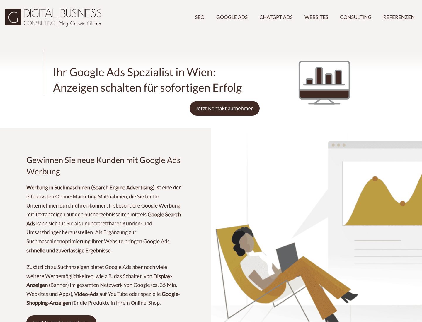 Unterseite Google Ads der Website von Gerwin Gfrerer