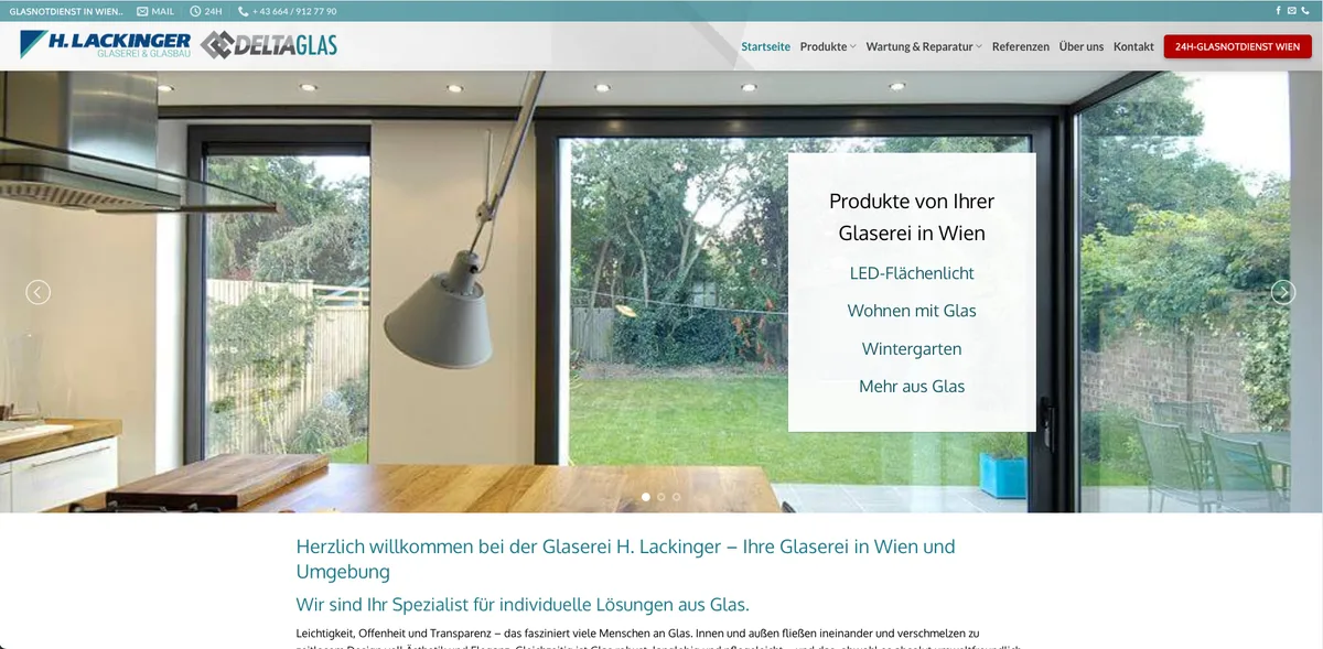 Screenshot der Website von Glaserei Lackinger – Glaserei und Glasbau Wien