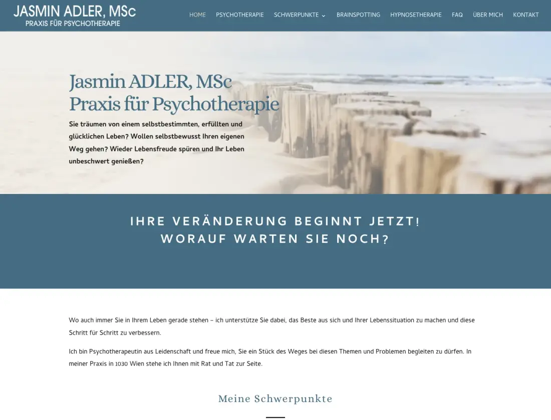 Website der Praxis für Psychotherapie Jasmin Adler, umgesetzt von gocreate