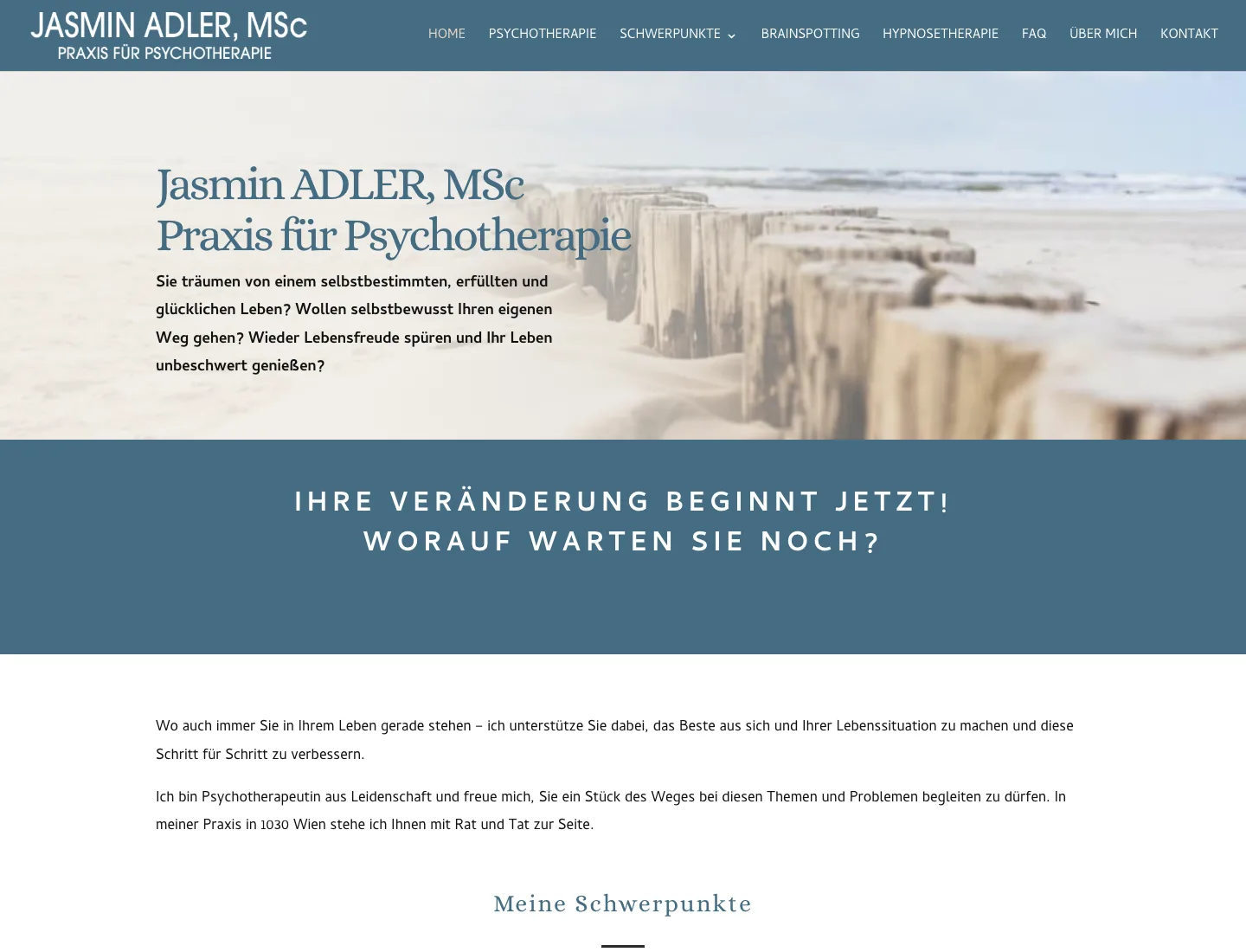 Screenshot der Website Psychotherapie Adler von Jasmin Adler
