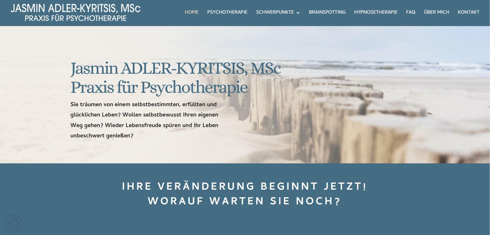 Screenshot der Website von Jasmin Adler-Kyritsis – Psychotherapeutin