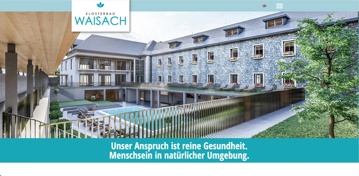Screenshot der Website von Klosterbad Waisach – Hotel, Spa und Gesundheit