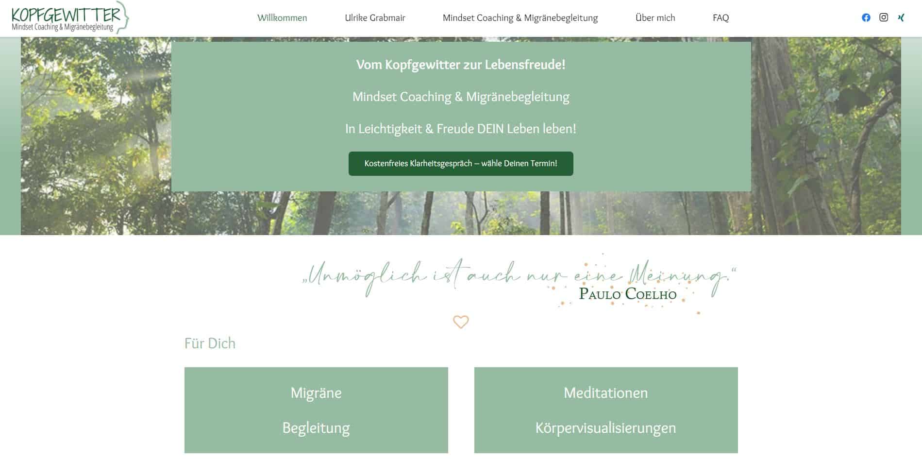 Screenshot der Website von Ulrike Grabmair – Kopfgewitter e.U.