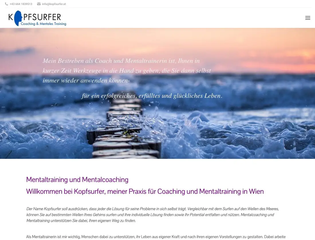 Website von Kopfsurfer Mentaltraining, umgesetzt von gocreate