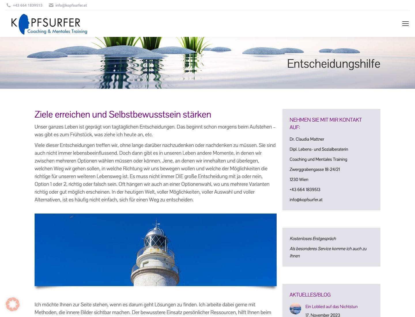 Unterseite Entscheidungshilfe der Website von Claudia Mattner