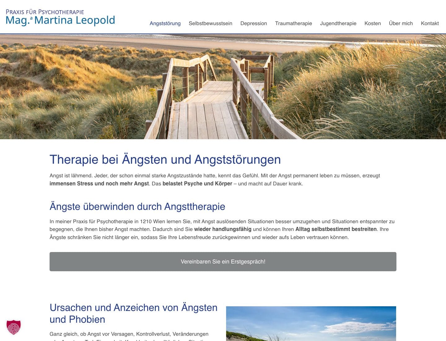Unterseite Angststörung der Website von Martina Leopold