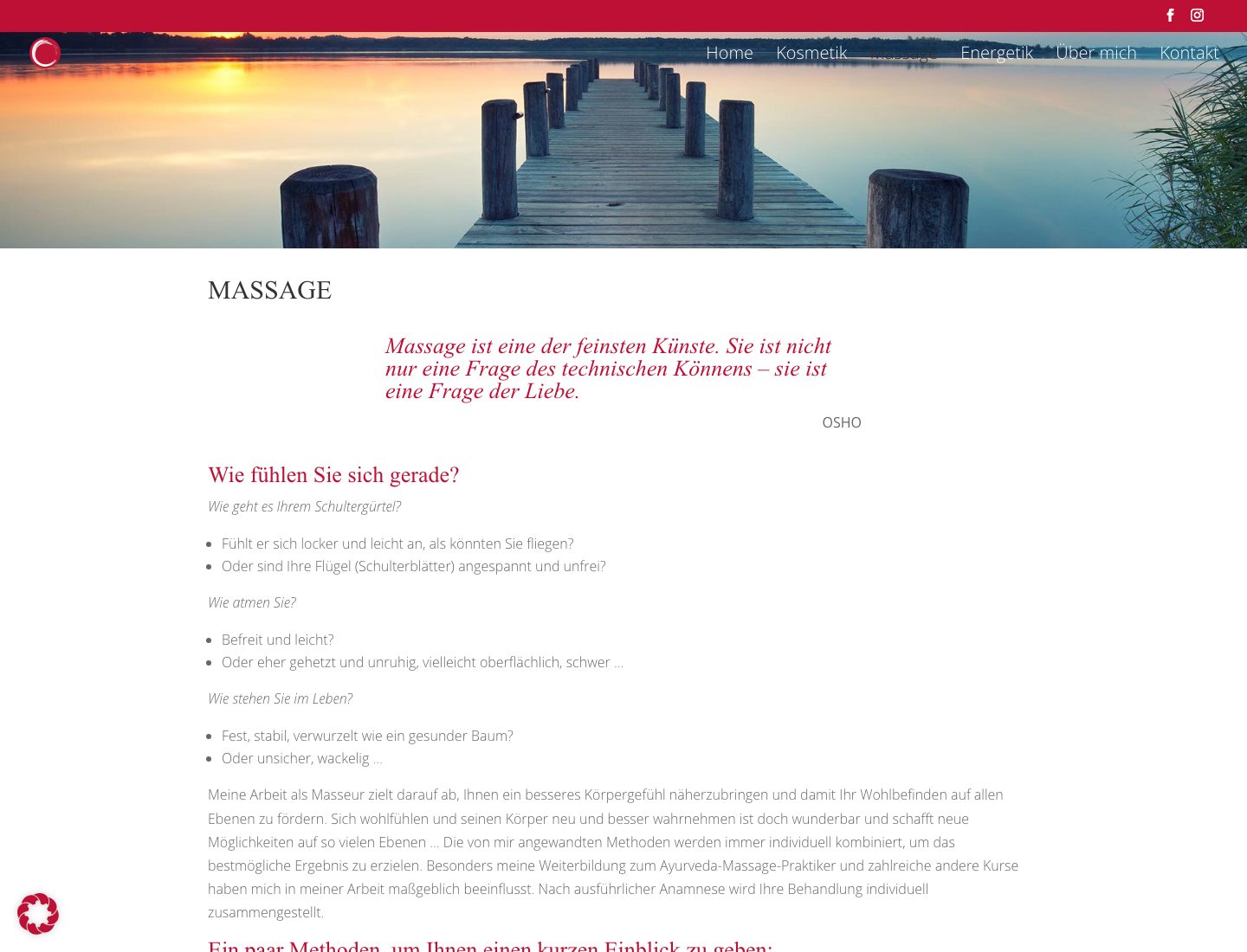Unterseite Massage der Website von Martin Zink