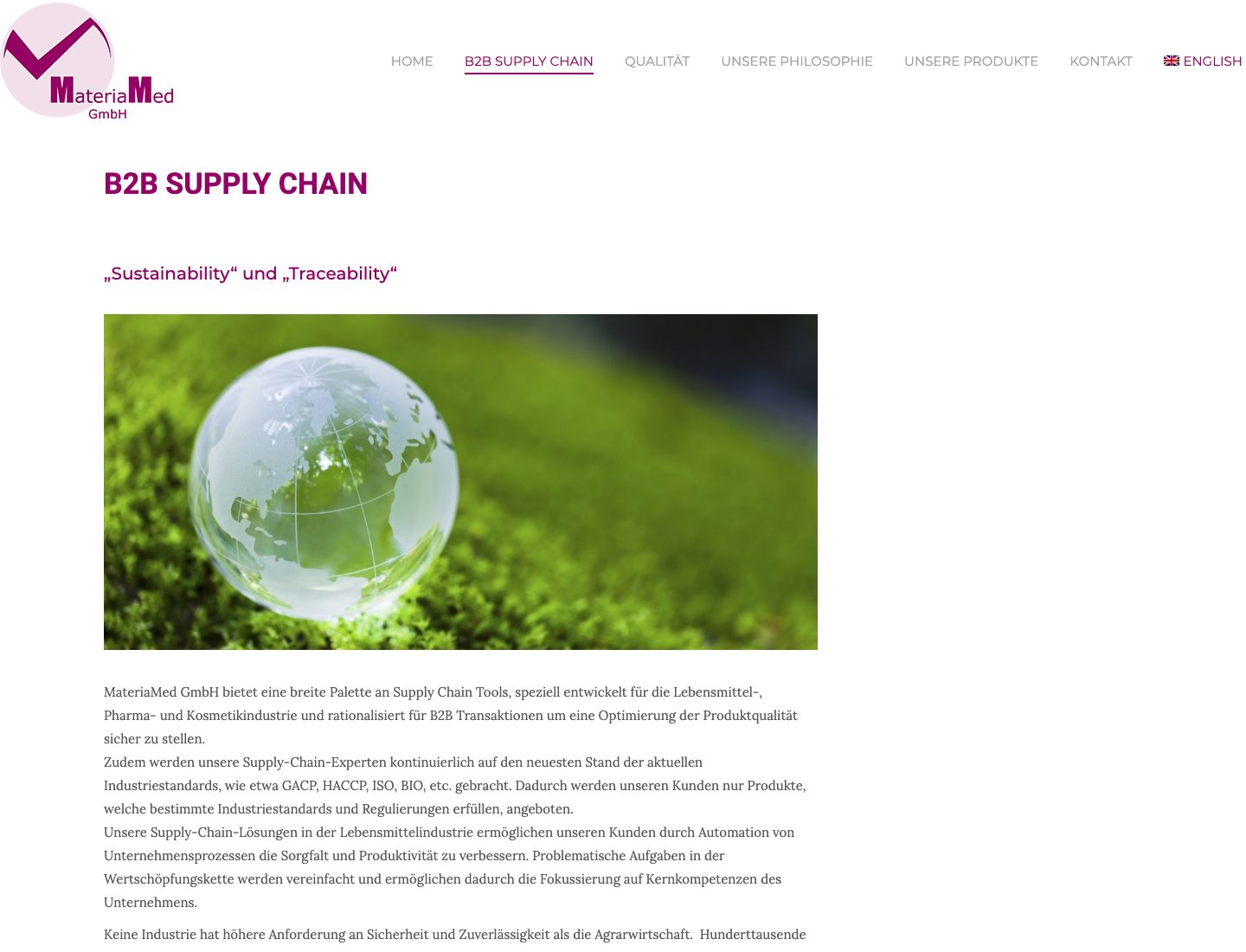 Unterseite B2B SUPPLY CHAIN der Website von Materia Med