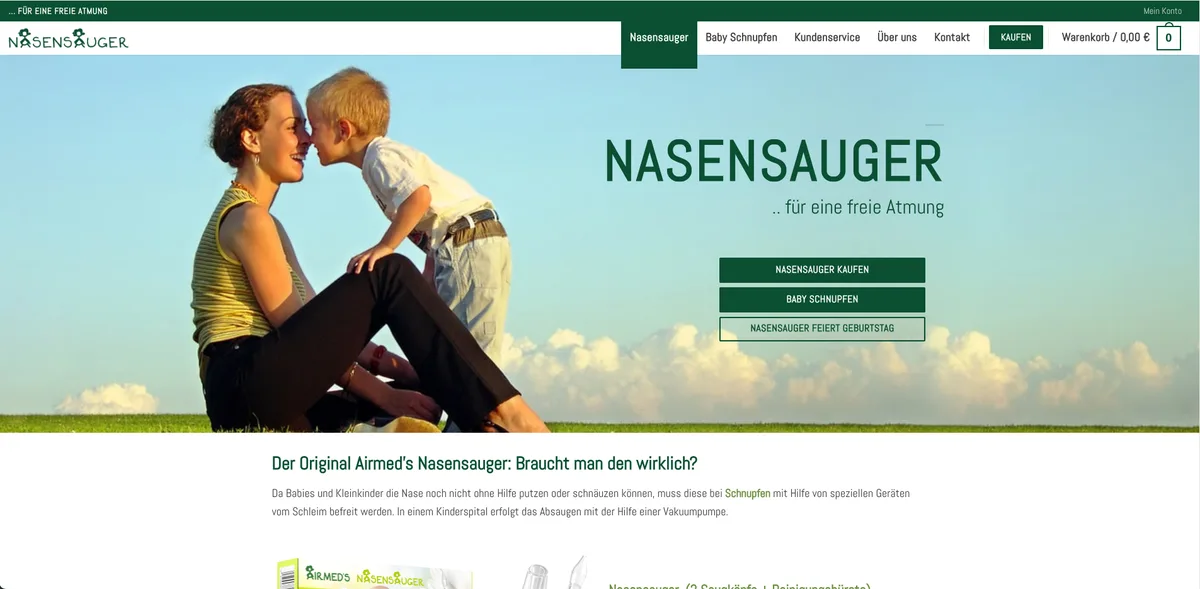 Screenshot der Website von Nasensauger – Airmed's Nasensauger