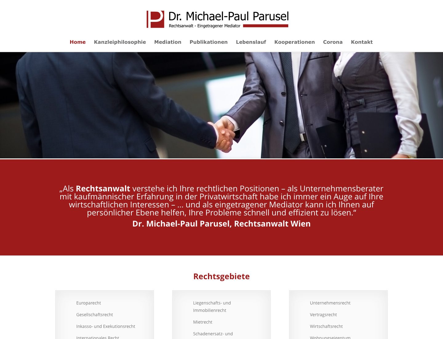 Startseite der Kanzlei-Website von Dr. Michael-Paul Parusel