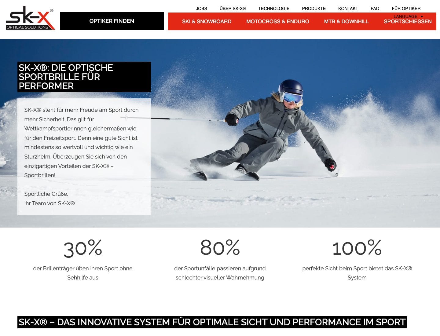 Startseite der Website von SK-X