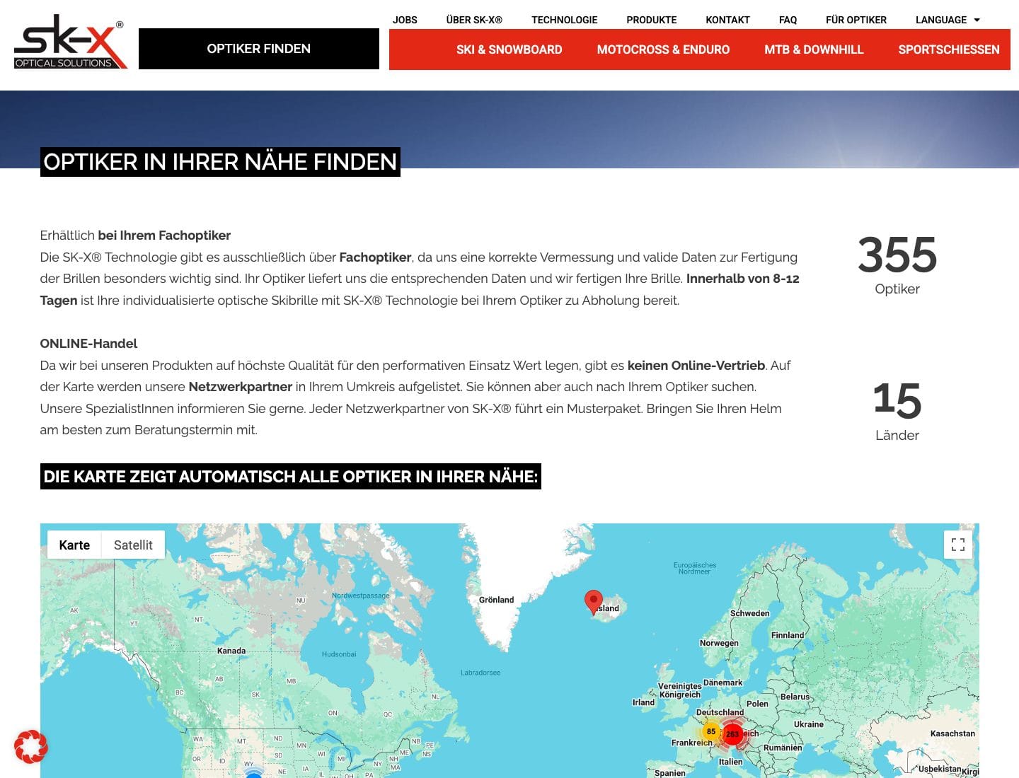 Unterseite Optiker finden der Website von SK-X