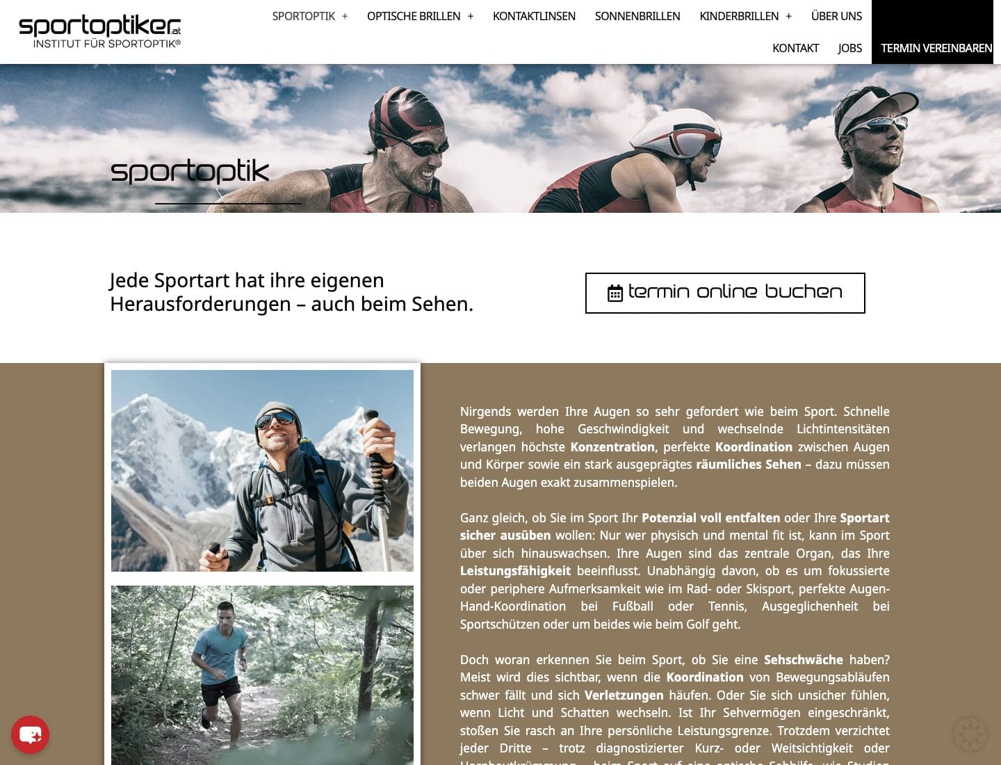 Unterseite Sportoptik der Website von Sportoptiker Wien