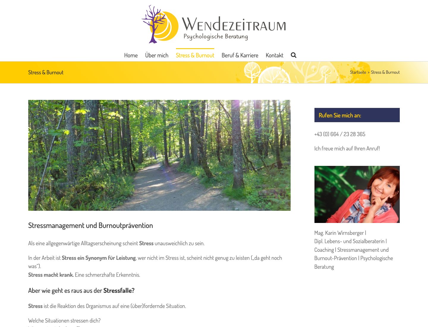 Unterseite Stress und Burnout der Website von Wendezeitraum