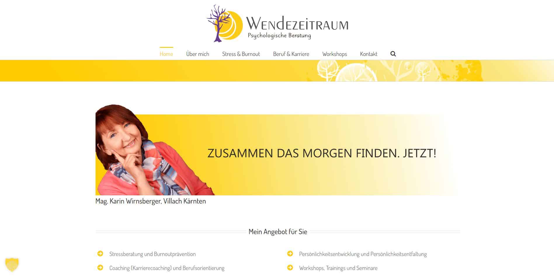 Screenshot der Website von Lebensberatung und Karrierecoaching Villach – Wendezeitraum