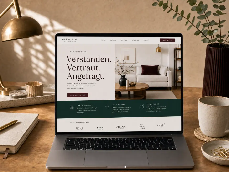 Laptop mit professionellem Website-Entwurf auf einem Schreibtisch